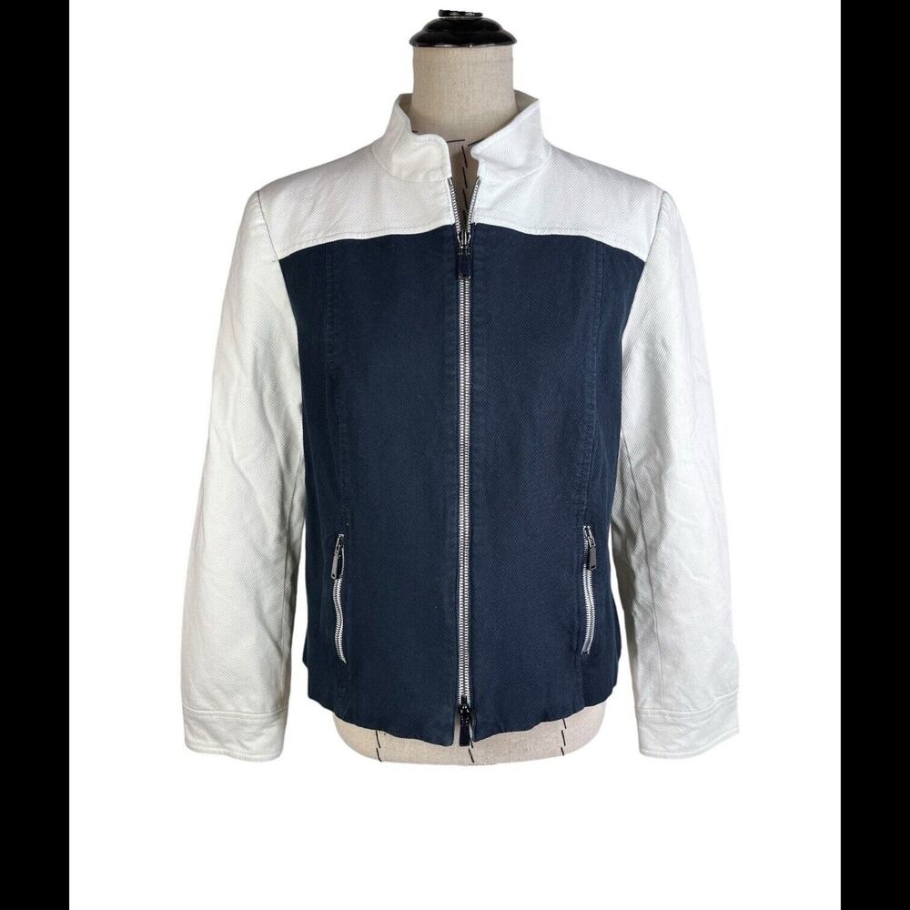 WORTH New York Women's Jacket Sz 14 Dual Zip Front Royal Blue &‎ White Pockets
